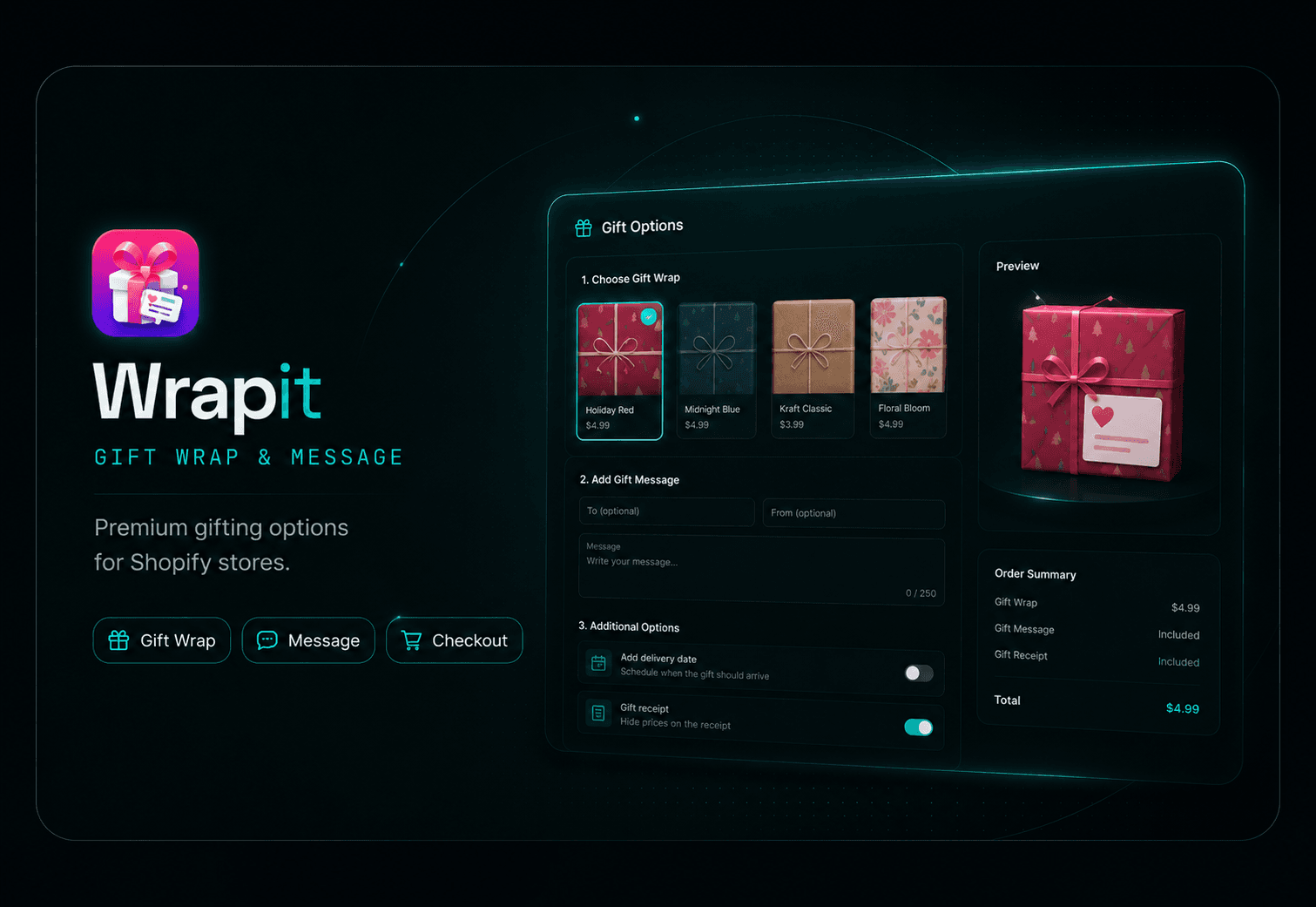 Wrap It — Shopify gift wrap app mockup